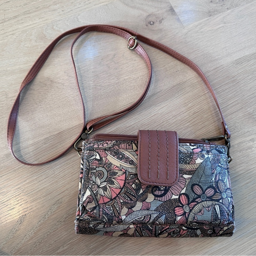 Sakroots multicolor paisley floral brown crossbody bag